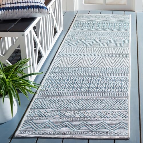 SAFAVIEH Washable Rug Outdoor Courtyard Collection - 2'3" x 8' Runner, Ivory & Turquoise, Non-Shedding & Easy Cleaning, Ideal for Patio, Entryway, Mudroom, Hallway, Kitchen (CY8196-53512) by Unknown