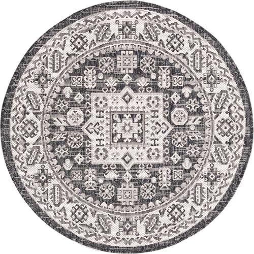 Rugs.com - Outdoor Aztec Rug – 3 Ft Round Charcoal Gray Indoor/Outdoor Rug – Durable for Patios, Decks, and Porches - Image 3