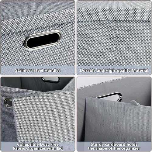 Storage Bins with Lids,13 x 13 Inch Foldable Fabric Cube Baskets Boxes Organizer for Closet, Shelves, and Home. (Gray, (13x13) 4 pack) - Image 3