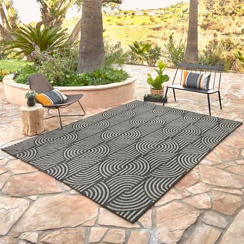 Gertmenian Indoor Outdoor Modern Area Rug - 9x13 Extra Large, Fade Resistant, Ideal for High Traffic in Living Room, Bedroom, Patio - Geometric, Black, 25536 - Image 2