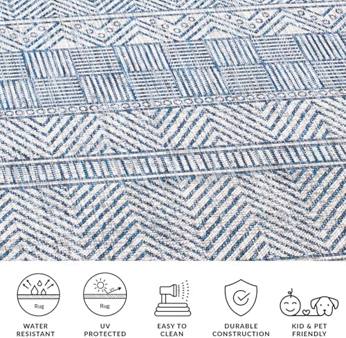 SAFAVIEH Washable Rug Outdoor Courtyard Collection - 6'7" Square, Grey & Navy, Non-Shedding & Easy Cleaning, Ideal for Patio, Backyard, Mudroom (CY8196-36812) - Image 5