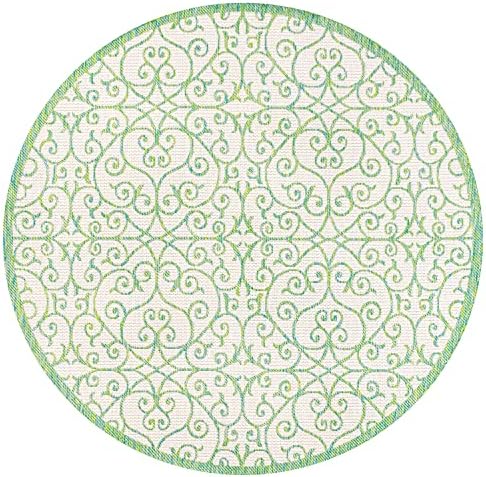 Eyely Filigree Weave Round Rug 5 Ft Cream/Green, Indoor Outdoor Rug - Image 3