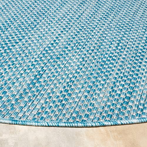 SAFAVIEH Courtyard Collection 4' Round Aqua/Grey CY8521 Indoor/ Outside Waterproof Easy cleansingPatio Backyard Mudroom Area Mat - Image 5
