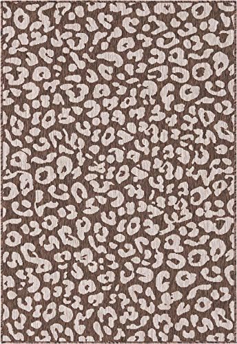 Unique Loom Outdoor Safari Collection Area Rug - Leopard (4' x 6' Rectangle Brown/Light Brown) - Image 3