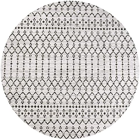 Eyely Moroccan Woven Round Rug 6 Ft Cream/Black, Indoor Outdoor Rug by eyely