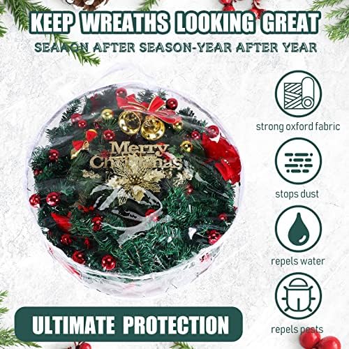 Zhengmy 10 Pcs 30 Inch Christmas Wreath Storage Bags Transparent Wreath Storage Container Bulk Wreaths Box with Dual Zippers and Handles for Xmas Holiday Wreaths Garland - Image 3