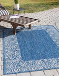 Unique Loom Outdoor Border Collection Area Rug - Floral Border (6' 1" x 9' Rectangle, Blue/ Ivory) by UniqueLoom