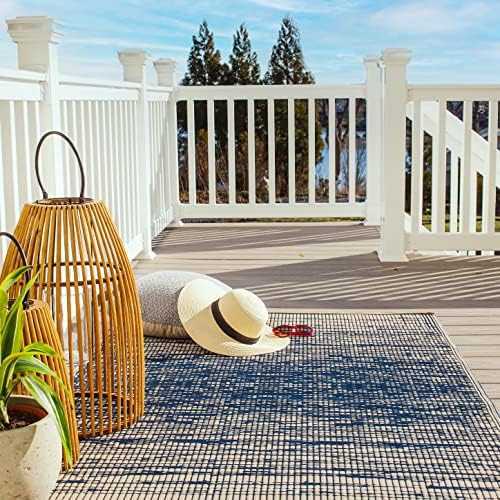 Fab Habitat Outdoor Rug - Waterproof, Fade Resistant, Crease-Free - Premium Recycled Plastic - Distressed Abstract - Porch, Deck, Balcony, Mudroom, Laundry Room, Patio - Brooklyn - Blue - 3 x 5 ft by FabHabitat