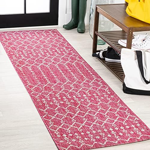 Eyely Moroccan Woven Runner Rug 2X10 Fuchsia/Lt Gray, Indoor Outdoor Rug by eyely