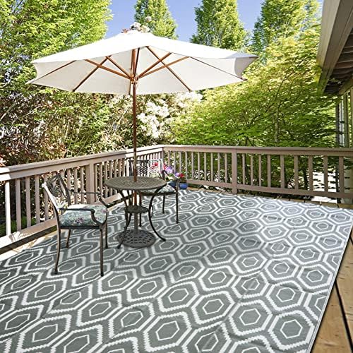 fifame 9x12 Outdoor Rug, Plastic Woven Patio Mat, Waterproof RV Camping Rug by fifame