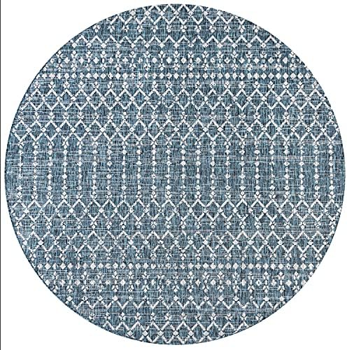 Eyely Moroccan Textured Weave Round Rug 5 Ft Teal/Gray, Indoor Outdoor Rug - Image 3