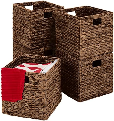 Best Choice Products 12x12in Pack of 5 Cube Storage Baskets, Water Hyacinth Multipurpose Collapsible Organizers, Handwoven Laundry Totes for Laundry, Living Room, Kids Room & Nursery - Brown by BestChoiceProducts