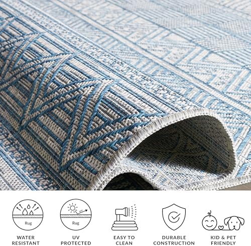 SAFAVIEH Washable Rug Outdoor Courtyard Collection - 6'7" Square, Grey & Teal, Non-Shedding & Easy Cleaning, Ideal for Patio, Backyard, Mudroom (CY8196-37212) - Image 5