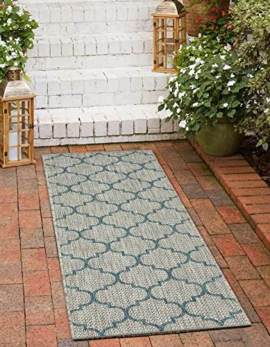 Unique Loom Outdoor Trellis Collection Area Rug (2' x 6' 1" Runner, Gray/ Ivory) - Image 2