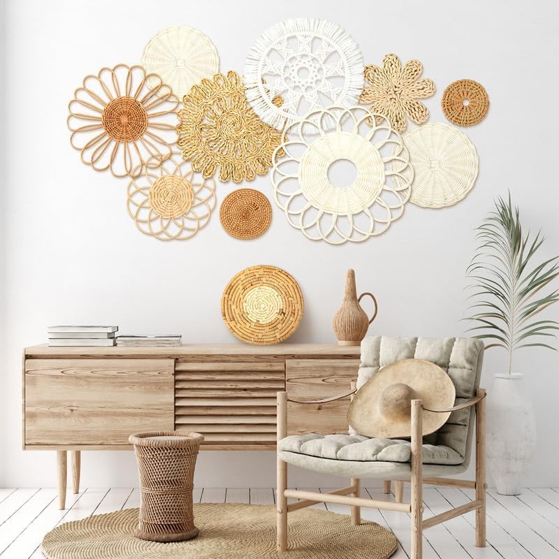 Tatuo 11 Pcs Boho Wall Basket Decor Woven Wall Hanging Art, Novel - Image 3
