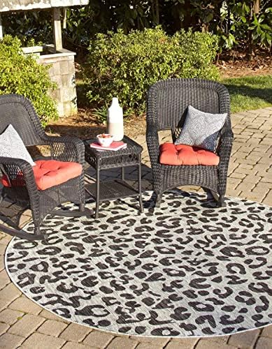 Unique Loom Outdoor Safari Collection Area Rug - Leopard (13' Round, Light Gray/ Gray) by UniqueLoom