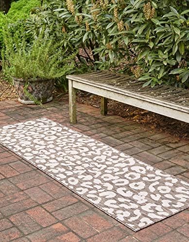 Unique Loom Outdoor Safari Collection Area Rug - Leopard (2' x 7' 10" Runner, Brown/ Light Brown) - Image 3