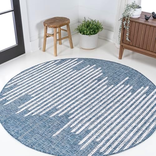 JONATHAN Y Stripe Geometric Indoor Outdoor Round Area Rug 8 Ft Blue/Ivory, Zolak Berber for Backyard, Patio, Porch, Easy-Cleaning, High Traffic, Pet-Friendly, Non-Shedding (SMB124C-8R) - Image 3