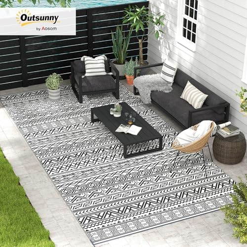 Outsunny Outdoor Rug for Patio Waterproof, 9' x 18', Gray & Cream Boho - Image 2