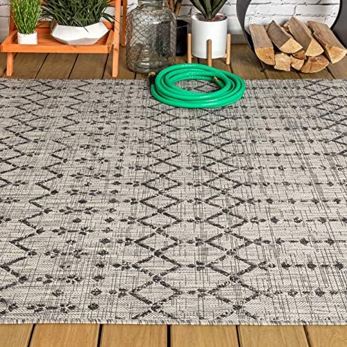 Eyely Moroccan Woven Area Rug 8X10 Light Gray/Black, Indoor Outdoor Rug - Image 5