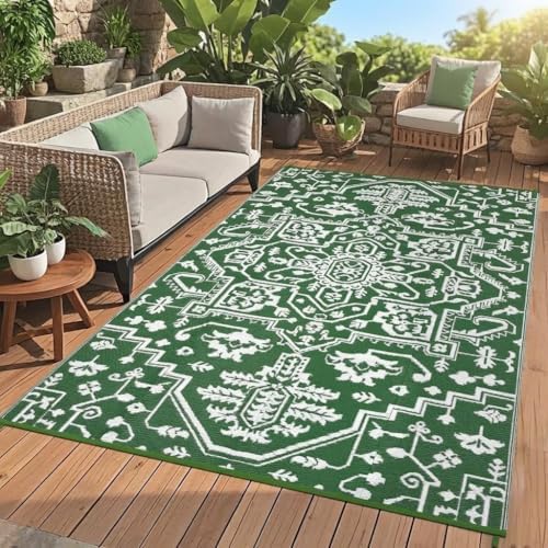 Outdoor Rugs Boho Large Outdoor Rug 9x18 Plastic Carpet RV Mat Carpet for Patio, Outside Entry, Backyard, Deck, Bench, Picnic, Camper，Green by Unknown
