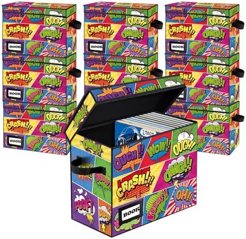 10 Pack Collection Comic Book Storage Boxes, Protector Organizer 15.8" X 7.8" X 11.8" Collapsible Short Box Holds 160-180 Comic Book Heavy Duty Bin Container Holder Shelf by YNSZAS