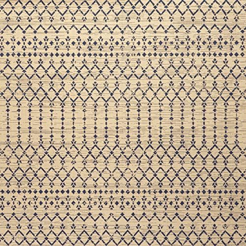 Eyely Moroccan Textured Weave Square Rug 6X6 Beige/Navy, Indoor Outdoor Rug - Image 2