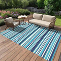 Garvee Waterproof Geometric Lines 9x18 Large Outdoor Rug Navy Blue Teal by Garvee