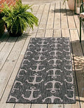 Unique Loom Outdoor Coastal Collection Area Rug - Ahoy (2'x 6' 1" Runner, Charcoal/ Ivory) by UniqueLoom