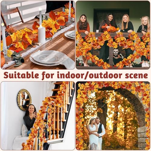 Helimoto 8Pcs Autumn Leaves Garland, 47.2 FT Hanging Fall Garland with 16 Hooks Artificial Fall Outdoor Garlands, Fall Decorations for Home Thanksgiving Halloween Decor Wedding Party Fireplace Mantle - Image 4