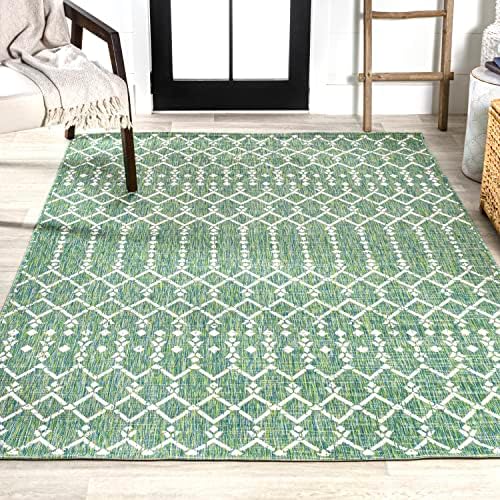 Eyely Moroccan Textured Weave Area Rug 9X12 Green/Cream, Indoor Outdoor Rug - Image 5