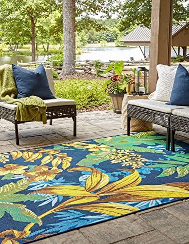 Unique Loom Outdoor Botanical Collection Area Rug - Calypso (7' 10" x 11' Rectangle, Multi/ Light Blue) - Image 3