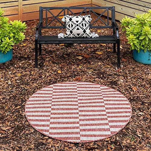 Unique Loom Outdoor Collection Classic Stripes, Transitional Indoor & Outdoor Area Rug, Rectangular 4' 0" x 4' 0", Red/Ivory by UniqueLoom