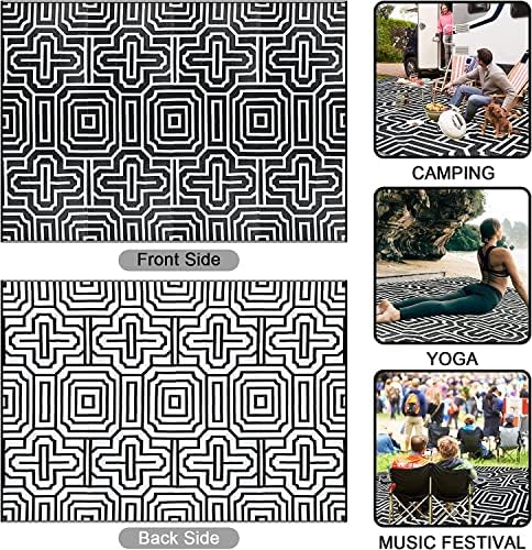 9' x 12' Plastic Straw Rug, Outdoor Patio Rug, RV Large Floor Mat for Outdoors, RV, Patio, Backyard, Deck, Picnic, Beach, Trailer, Camping, (Black&White | Parquet) - Image 6