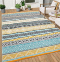 GlowSol Outdoor Rugs 8x10 Waterproof Portable Camping Carpet, Reversible Outdoor Plastic Straw Rug for Patio, RV Mat Bohemian Outdoor Rugs for Porch Deck Backyard Balcony Picnic,Yellow/Teal by GLOWSOL