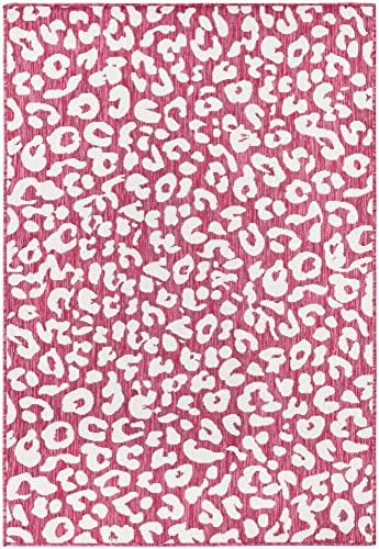 Unique Loom Outdoor Safari Collection Area Rug - Leopard (4' 1" x 6' 1" Rectangle, Magenta/ Ivory) - Image 3