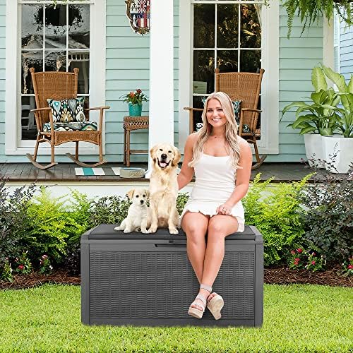 Devoko 100 Gallon Resin Waterproof Outdoor Storage Box with Cushion - Image 2