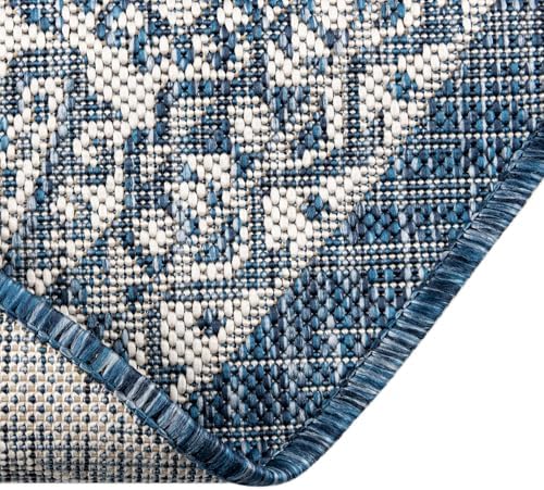 Rugs.com - Outdoor Aztec Rug – 4 Ft Round Blue Indoor/Outdoor Rug – Washable Flatweave for Patio, Deck, and Porch - Image 7