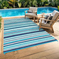 Garvee Outdoor Rug 8x10 Modern Striped Lines Plastic Straw Patio Blue Rug by Garvee