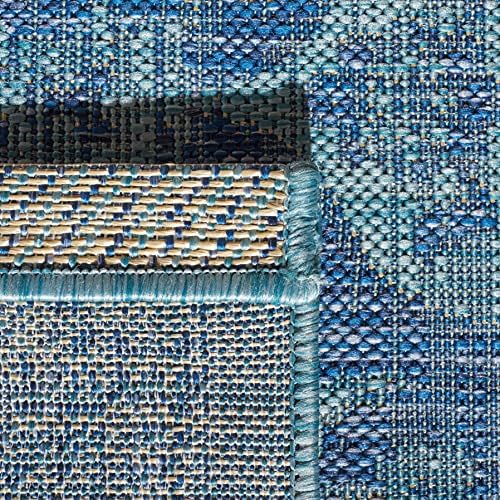 SAFAVIEH Washable Rug Outdoor Courtyard Collection - 6'7" Square, Navy & Aqua Blue, Non-Shedding & Easy Cleaning, Ideal for Patio, Backyard, Mudroom (CY8720-39421) - Image 6