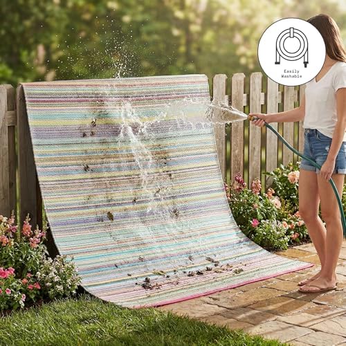Fab Habitat Outdoor Rug - Waterproof, Fade Resistant, Crease-Free - Premium Recycled Plastic - Striped - Porch, Deck, Balcony, Mudroom, Laundry Room, Patio - Cancun - Candy - 2.5 x 8 ft Runner - Image 7