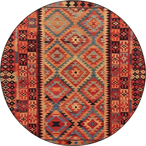 Unique Loom Outdoor Tribal Collection Area Rug - Tortuguero (10' Round, Multi/ Blue) - Image 3