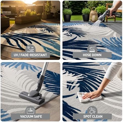 Rugshop Lucca Indoor/Outdoor Contemporary Floral Deck Area Rug Navy 5' x 7' - Image 6