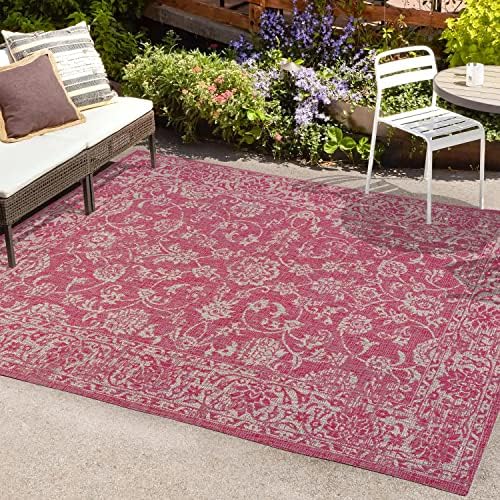 JONATHAN Y Weave Floral Indoor Outdoor Area Rug 9X12 Fuchsia/Light Gray, Tela Bohemian Textured for Backyard, Patio, Porch, Easy-Cleaning, High Traffic, Pet-Friendly, Non-Shedding (SMB100G-9) - Image 4