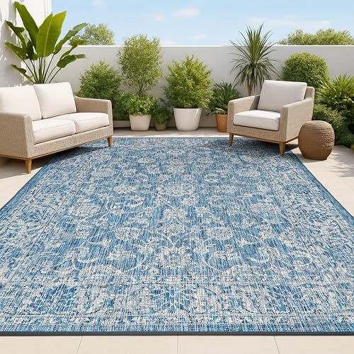 JONATHAN Y Weave Floral Indoor Outdoor Area Rug 4X6 Navy/Gray, Tela Bohemian Textured for Backyard, Patio, Porch, Easy-Cleaning, High Traffic, Pet-Friendly, Non-Shedding (SMB100B-4) by JONATHANY
