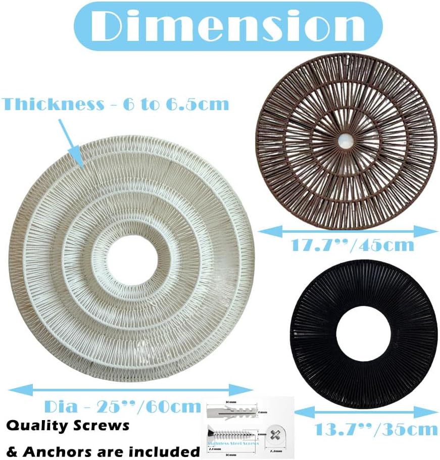 Bergamot Set of 3 Extra Large 3D Textured Neutral Abstract Wall Decor, Cotton Rope Round Woven Wall Baskets, Modern Minimalist Wall Art for Living Room, Bedroom,25 Inch,17.7 Inch, 13.7 Inch - Image 5