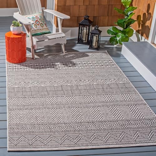 SAFAVIEH Washable Rug Outdoor Courtyard Collection - 5'3" x 7'7", Ivory & Black, Non-Shedding & Easy Cleaning, Ideal for Patio, Backyard, Mudroom (CY8196-53712) by Unknown