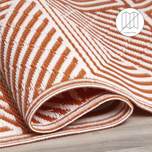Fab Habitat Outdoor Rug - Waterproof, Fade Resistant, Crease-Free - Premium Recycled Plastic - Modern Geometric - Patio, Deck, Porch, Balcony, Laundry Room - Tokyo - Burnt Orange - 4 x 6 ft - Image 5