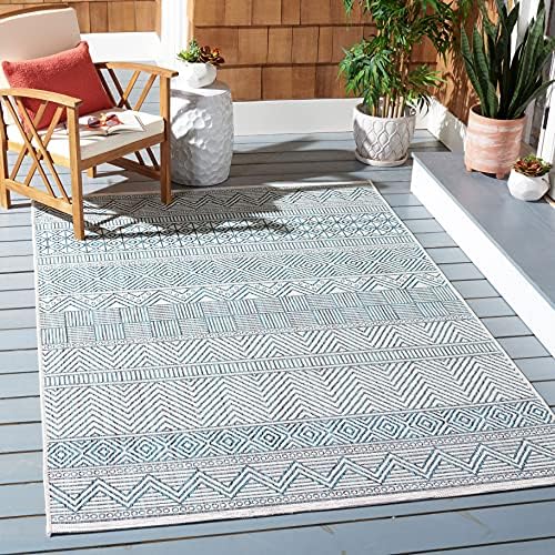 SAFAVIEH Washable Rug Outdoor Courtyard Collection - 5'3" x 7'7", Ivory & Turquoise, Non-Shedding & Easy Cleaning, Ideal for Patio, Backyard, Mudroom (CY8196-53512) by Unknown