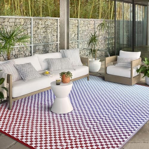 Wonniatr 9x12 Outdoor Rug Waterproof - Plastic Straw Outdoor Patio Rugs Clearance, Blue Purple Extra Large Portable Mat for RV Camping, Lightweight Colorful Gradient Outside Deck Carpet by Wonnitar